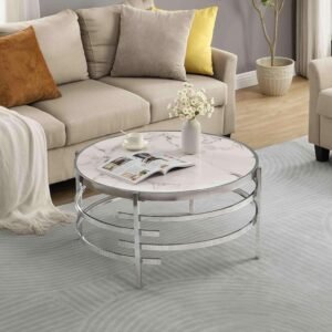 91nGCXbHYbL._AC_SL1500.jpg Modern Round Sofa Side Table for Living Room, Gold Small Coffee Table with Sintered Stone Top, Metal Frame, Easy Upkeep and Install, 20.7" W High-Temperature End Table