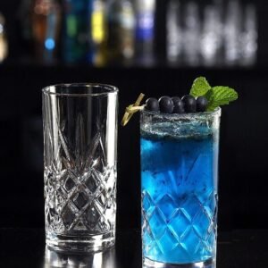 Kinsley Tall Highball Glasses Set of 8, 12 Ounce Cups, Textured Designer Glassware for Drinking Water, Beer, or Soda, Trendy and Elegant Dishware, Dishwasher Safe (Hiball)