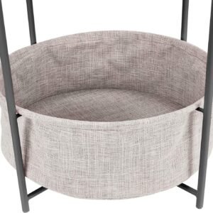 Round Storage End Table, Side Table with Cloth Basket, Charcoal/Heather Gray, 17.7 x 17.7 x 18.9 in
