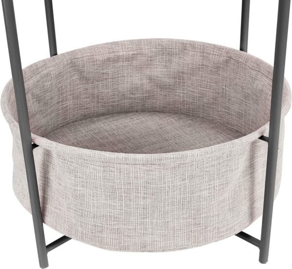 Round Storage End Table, Side Table with Cloth Basket, Charcoal/Heather Gray, 17.7 x 17.7 x 18.9 in