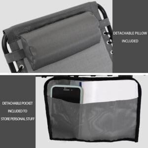 A1EWkYs8RNL._AC_SL1500.jpg Outdoor Foldable Chaise Lounge Chair with Detachable Pillow & Pocket, Portable Tanning Chair with 4 Position Adjustable Back, Patio, Beach and Pool, Grey