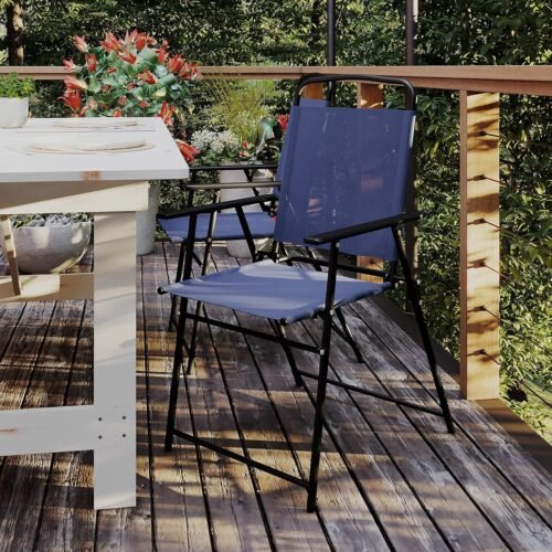 Mystic Folding Patio Sling Chairs, Outdoor Textilene Lawn Chairs with Armrests, Set of 2, Navy