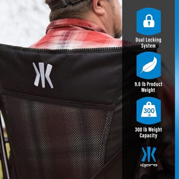 Dual Lock Portable Chair with Cooler - Vik Black, Folding, Camping, 300 lb Capacity, 2 Cup Holders