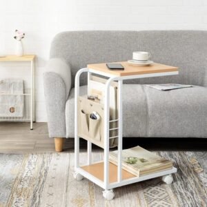 Modern Metal Sofa Side Table Coffee Tables for Sale Living Room Furniture Small Black Round Coffee Table with Wheel